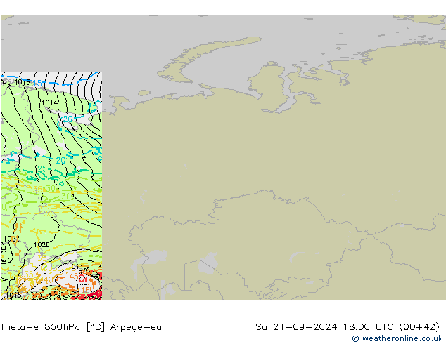 Theta-e 850гПа Arpege-eu сб 21.09.2024 18 UTC