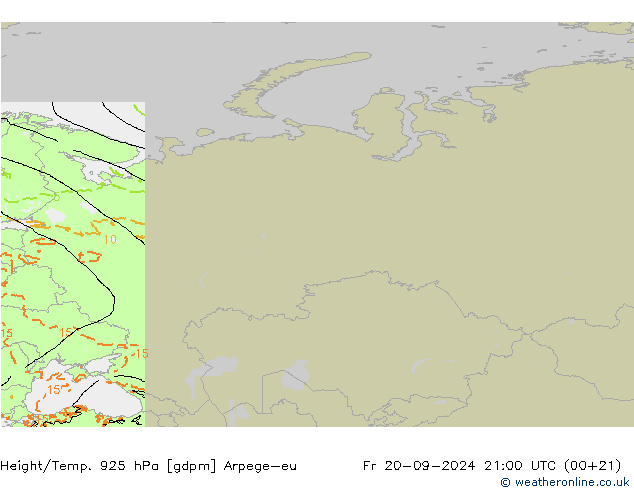 Height/Temp. 925 hPa Arpege-eu pt. 20.09.2024 21 UTC