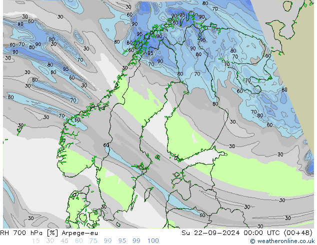 RH 700 hPa Arpege-eu dom 22.09.2024 00 UTC