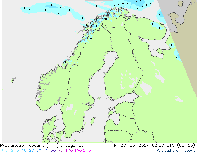 Précipitation accum. Arpege-eu ven 20.09.2024 03 UTC