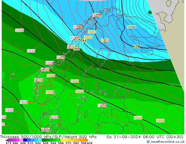 Thck 500-1000hPa Arpege-eu Sa 21.09.2024 06 UTC