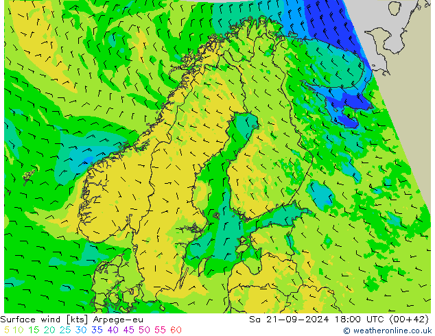 Viento 10 m Arpege-eu sáb 21.09.2024 18 UTC