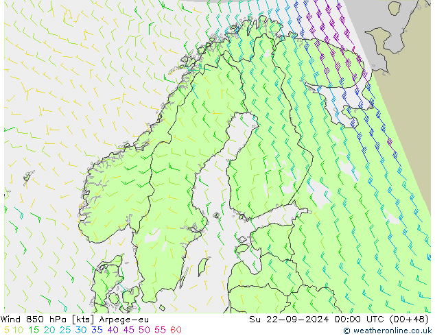 Vento 850 hPa Arpege-eu dom 22.09.2024 00 UTC