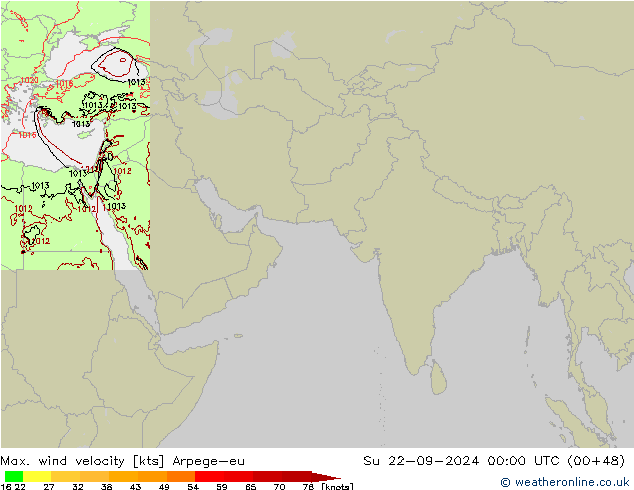 Max. wind velocity Arpege-eu dom 22.09.2024 00 UTC