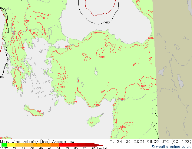 Max. wind velocity Arpege-eu Ter 24.09.2024 06 UTC