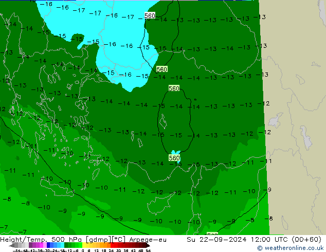 Height/Temp. 500 hPa Arpege-eu nie. 22.09.2024 12 UTC