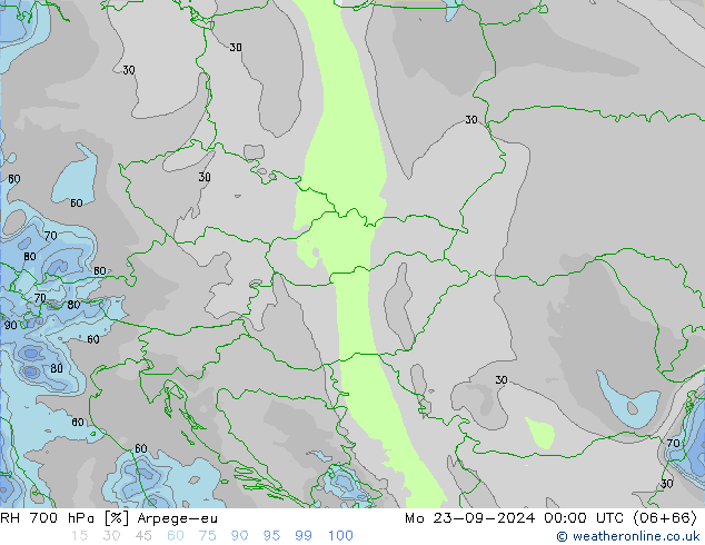 RH 700 hPa Arpege-eu  23.09.2024 00 UTC