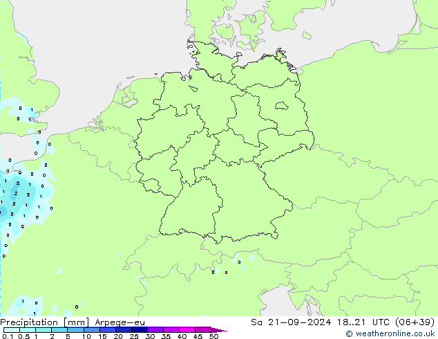 осадки Arpege-eu сб 21.09.2024 21 UTC