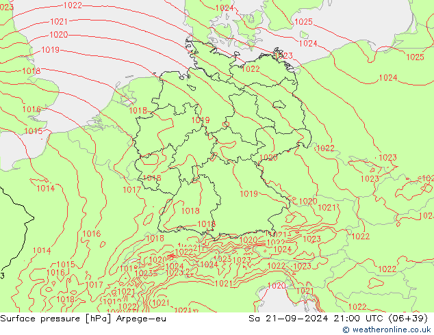 приземное давление Arpege-eu сб 21.09.2024 21 UTC