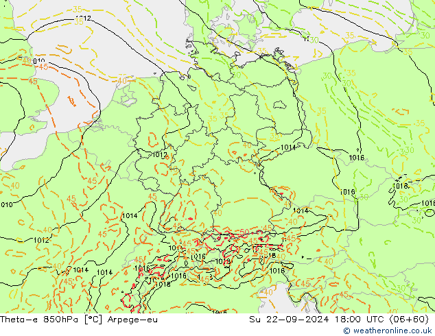 Theta-e 850hPa Arpege-eu dim 22.09.2024 18 UTC