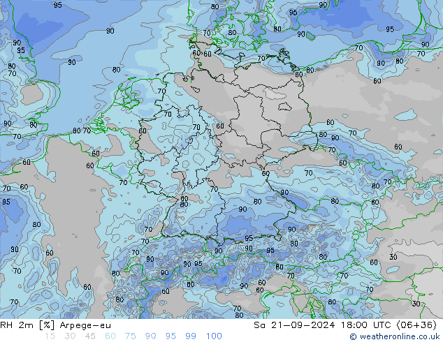 RH 2m Arpege-eu Sa 21.09.2024 18 UTC