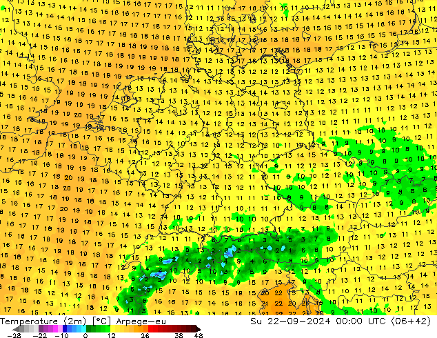 Temperature (2m) Arpege-eu Su 22.09.2024 00 UTC