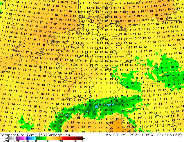 Temperatura (2m) Arpege-eu Seg 23.09.2024 00 UTC