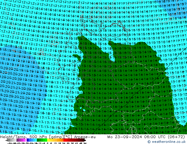 Height/Temp. 500 гПа Arpege-eu пн 23.09.2024 06 UTC