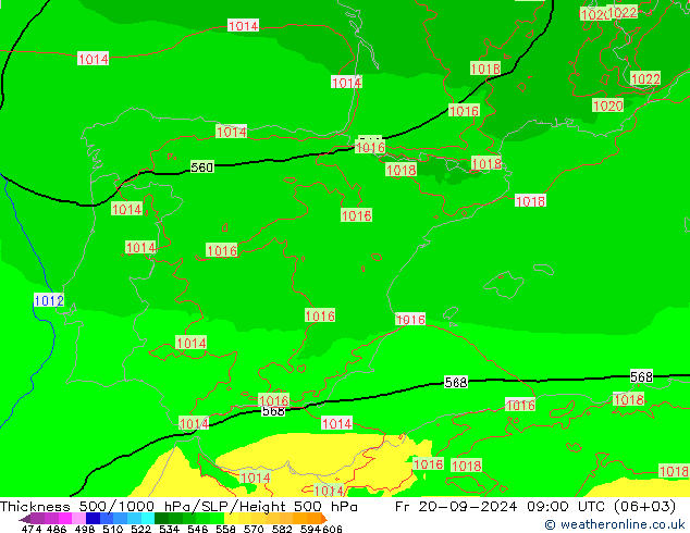 Schichtdicke 500-1000 hPa Arpege-eu Fr 20.09.2024 09 UTC