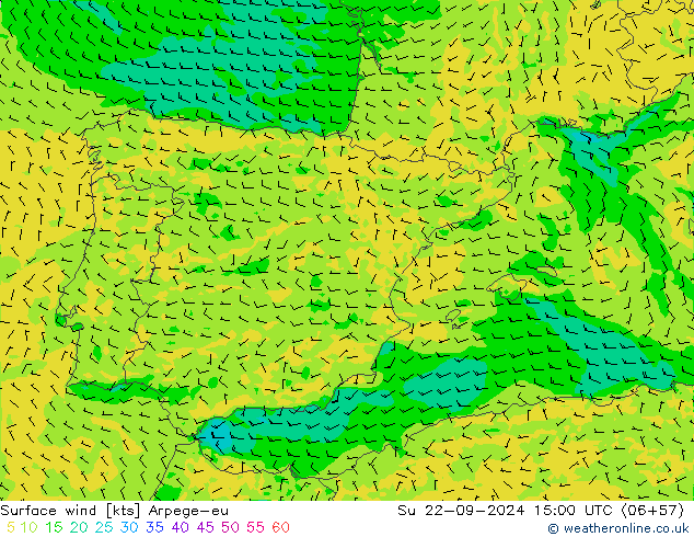 wiatr 10 m Arpege-eu nie. 22.09.2024 15 UTC