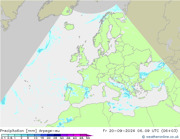 precipitação Arpege-eu Sex 20.09.2024 09 UTC