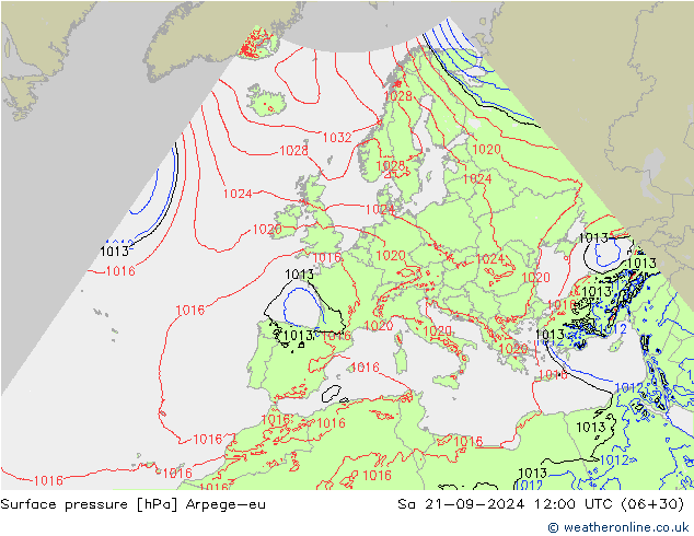 Surface pressure Arpege-eu Sa 21.09.2024 12 UTC