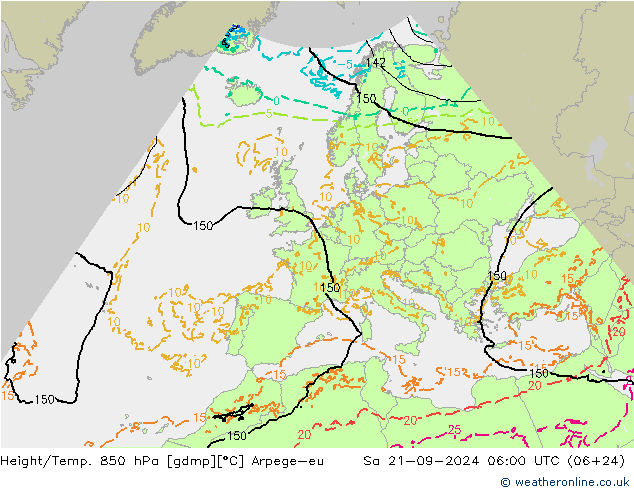 Géop./Temp. 850 hPa Arpege-eu sam 21.09.2024 06 UTC