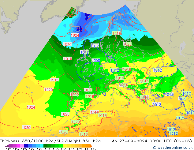 850-1000 hPa Kalınlığı Arpege-eu Pzt 23.09.2024 00 UTC