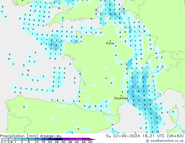 осадки Arpege-eu Вс 22.09.2024 21 UTC