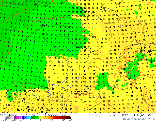 SLP/Temp. 850 hPa Arpege-eu So 21.09.2024 18 UTC