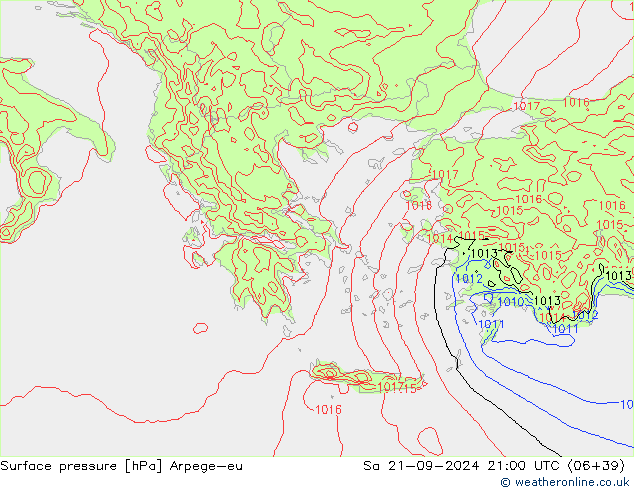 Atmosférický tlak Arpege-eu So 21.09.2024 21 UTC