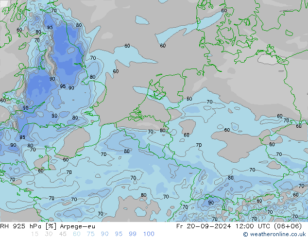 RH 925 hPa Arpege-eu 星期五 20.09.2024 12 UTC