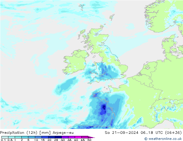 Yağış (12h) Arpege-eu Cts 21.09.2024 18 UTC