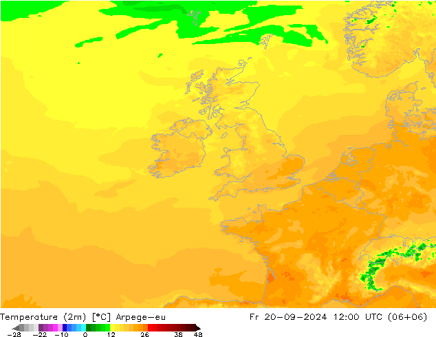 Temperature (2m) Arpege-eu Pá 20.09.2024 12 UTC