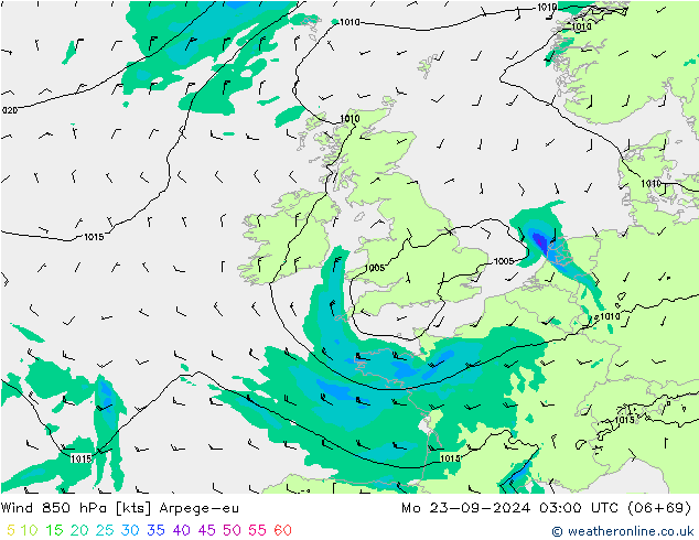 Vent 850 hPa Arpege-eu lun 23.09.2024 03 UTC