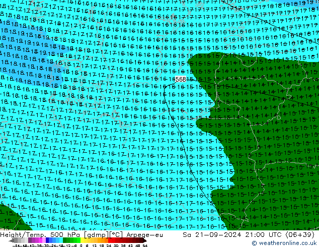 Height/Temp. 500 hPa Arpege-eu Sa 21.09.2024 21 UTC