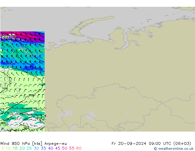 Vent 850 hPa Arpege-eu ven 20.09.2024 09 UTC