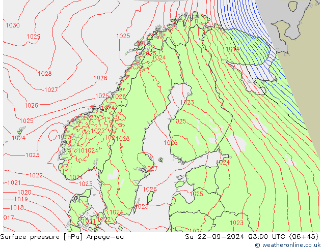 Surface pressure Arpege-eu Su 22.09.2024 03 UTC