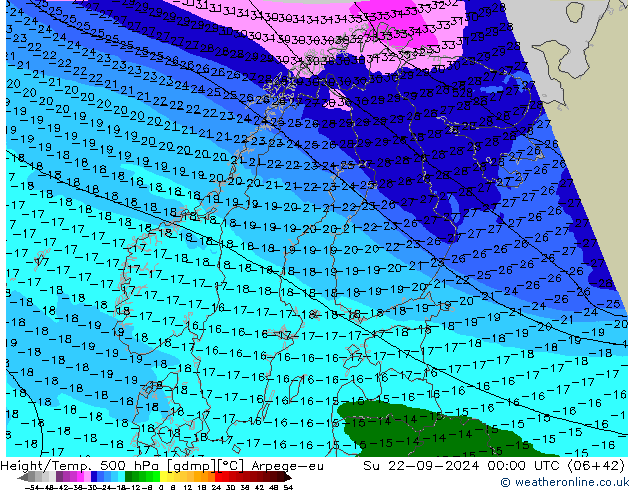 Height/Temp. 500 hPa Arpege-eu Su 22.09.2024 00 UTC