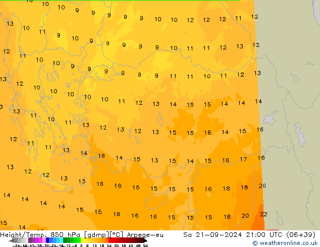 Height/Temp. 850 hPa Arpege-eu sab 21.09.2024 21 UTC