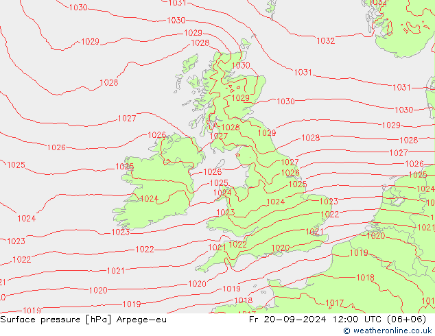 Atmosférický tlak Arpege-eu Pá 20.09.2024 12 UTC