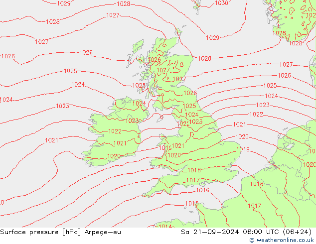 Surface pressure Arpege-eu Sa 21.09.2024 06 UTC