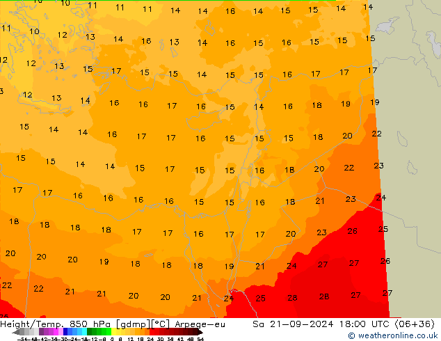 Height/Temp. 850 hPa Arpege-eu Sa 21.09.2024 18 UTC