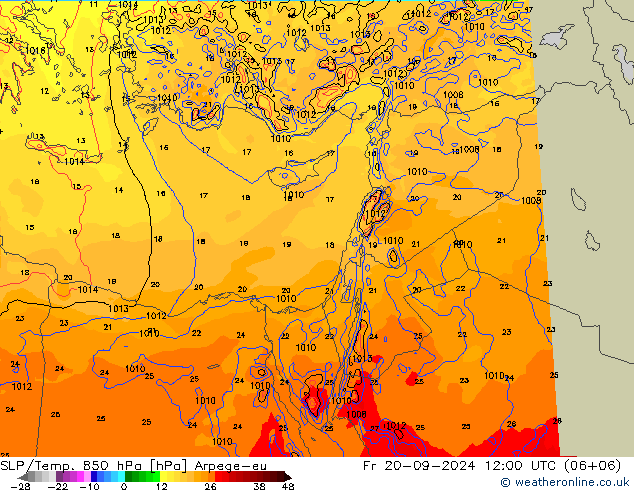 SLP/Temp. 850 hPa Arpege-eu ven 20.09.2024 12 UTC