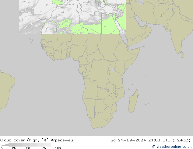 Cloud cover (high) Arpege-eu Sa 21.09.2024 21 UTC