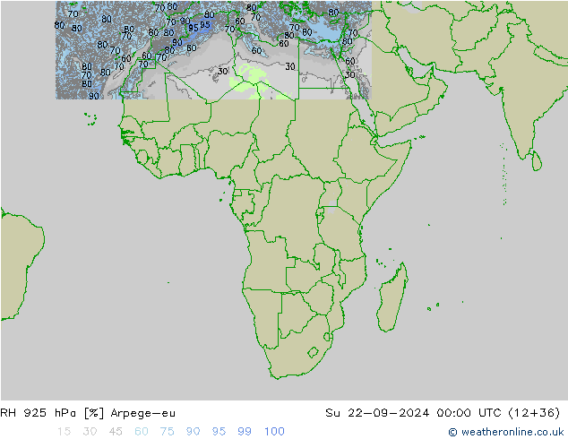 RH 925 hPa Arpege-eu Su 22.09.2024 00 UTC