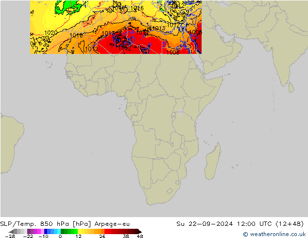 SLP/Temp. 850 hPa Arpege-eu Su 22.09.2024 12 UTC