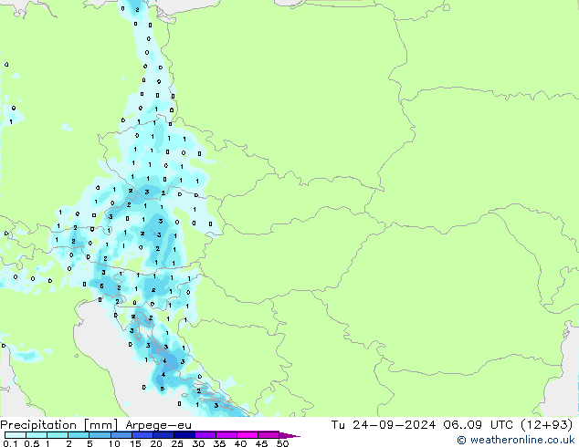 осадки Arpege-eu вт 24.09.2024 09 UTC