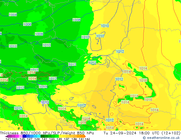 Thck 850-1000 гПа Arpege-eu вт 24.09.2024 18 UTC