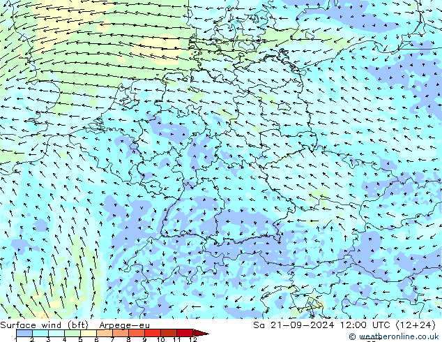 Surface wind (bft) Arpege-eu So 21.09.2024 12 UTC