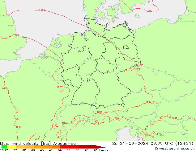 Windböen Arpege-eu Sa 21.09.2024 09 UTC