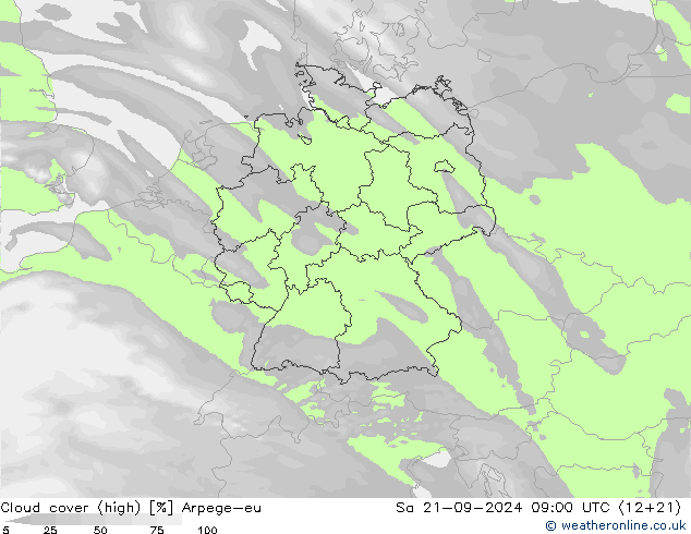 Nuages (élevé) Arpege-eu sam 21.09.2024 09 UTC