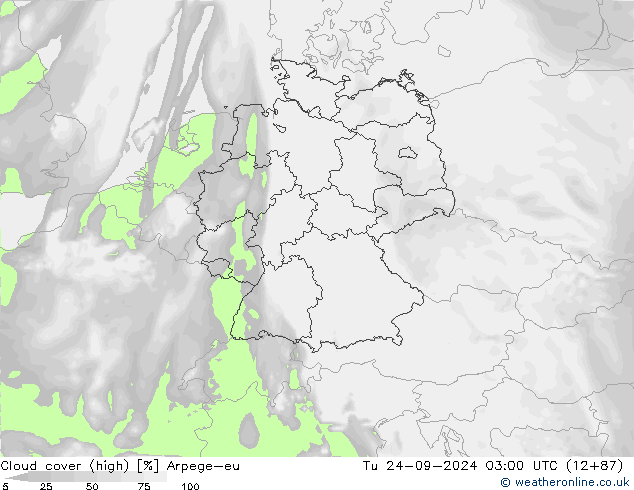 zachmurzenie (wysokie) Arpege-eu wto. 24.09.2024 03 UTC