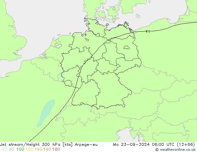Jet stream/Height 300 hPa Arpege-eu Po 23.09.2024 06 UTC